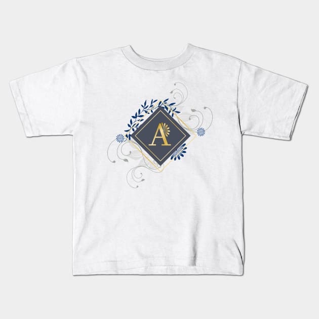 A blue and gold initial monogram. Kids T-Shirt by ArtsByNaty